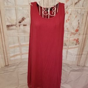 NWOT Burgundy Tank Dress With Embroidered Lace Hem